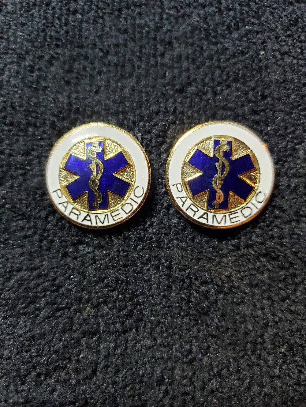 Paramedic Professionals EMS Star of Life Lapel & Collar Pins. White,Blue & Gold